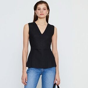 W Collection Black Sleeveless Pleated Peplum Linen Blouse